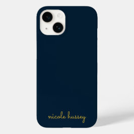 ネイビーブルー ゴールド スクリプト | スタイリッシュ モノグラム モダン Case-Mate iPhone 14ケース