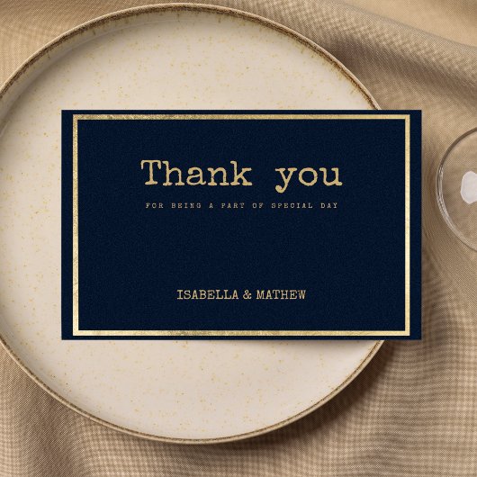 ネイビーブルー ゴールド タイプライター フォントの素朴な「ありがとう」 招待状