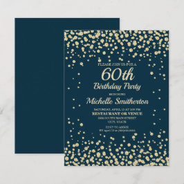 ネイビーブルー ゴールド ダイヤモンド ギター 60歳の誕生日 カード