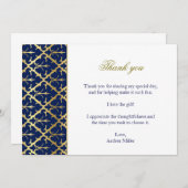 ネイビーブルー ゴールド ダマスク お礼のカード 招待状 (正面/裏面)