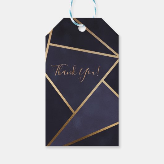 ネイビーブルー ゴールド トライアングル ジオメトリック エレガント クラッシック ギフトタグ (正面)