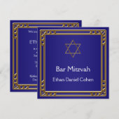 ネイビーブルー ゴールド バー ミツバ 招待状 (正面/裏面)