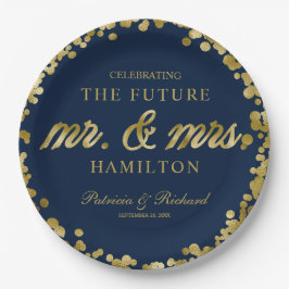 ネイビーブルー ゴールド フューチャー ミスター&ミセス 婚約パーティー ペーパープレート