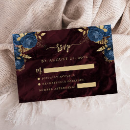 ネイビーブルー ゴールド フラワー ブルゴーニュ Wedding RSVP エンクロージャーカード