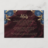 ネイビーブルー ゴールド フローラル バーガンディー 結婚式 詳細 エンクロージャーカード (正面)