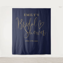 ネイビーブルー ゴールド ブライダルシャワー フォトバックドロップ