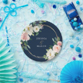 ネイビーブルー ゴールド ブラッシュ ウェディング ペーパー プレート (パーティー)