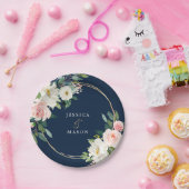 ネイビーブルー ゴールド ブラッシュ ウェディング ペーパー プレート (パーティー)