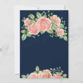 ネイビーブルー ゴールド ブラッシュ フローラル レセプション 挿入カード 招待状 (裏面)
