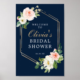 ネイビーブルー ゴールド ブラッシュ ブライダルシャワー ウェルカムサイン ポスター