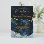 ネイビーブルー ゴールド ホイル アゲート マーブル 結婚式 披露宴 エンクロージャーカード (スタンド正面)