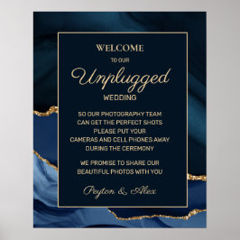 ネイビーブルー ゴールド マーブル アゲート Unplugged ウェディング ポスター