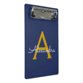 ネイビーブルー ゴールド モダンスクリプト ガーリー モノグラム ネーム ミニクリップボード (アングル)