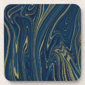 ネイビーブルー & ゴールド モダン グラム マーブル chic ルック コースター (正面)