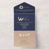 ネイビーブルー ゴールド モダン タイポグラフィー フォト ウェディング オールインワン招待状 (内側)