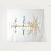 ネイビーブルー ゴールド ヤシの木トロピカルウェディングバックドロップ タペストリー (正面(横))