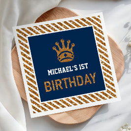 ネイビーブルー ゴールド ロイヤルプリンス クラウン 1歳の誕生日 スタンダードカクテルナプキン