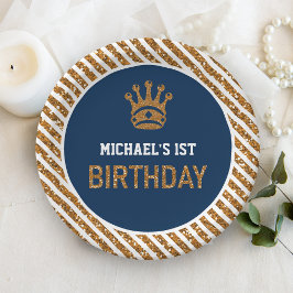 ネイビーブルー ゴールド ロイヤルプリンス クラウン 1歳の誕生日 ペーパープレート