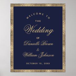 ネイビーブルー ゴールド ローズ ウェルカム ウェディング サイン