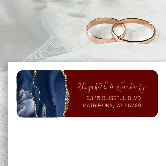 ネイビーブルー ゴールド ワインレッド 結婚式 返信先住所 ラベル