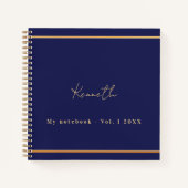 ネイビーブルー ゴールド 名前 スクリプト ミニマリスト ノートブック (正面)