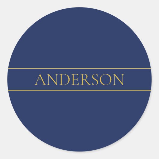 ネイビーブルー & ゴールド 名前 姓 またはビジネス名 ラウンドシール (正面)