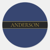 ネイビーブルー & ゴールド 名前 姓 またはビジネス名 ラウンドシール (正面)