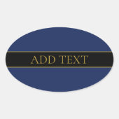 ネイビーブルー & ゴールド 名前 姓 またはビジネス名 楕円形シール (正面)