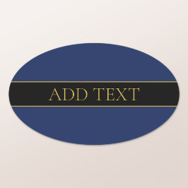 ネイビーブルー & ゴールド 名前 姓 またはビジネス名 楕円形シール