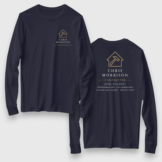 ネイビーブルー ゴールド 業者の住宅修理作業 Tシャツ