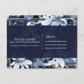 ネイビーブルー ゴールド 水彩 フラワー セーブ・ザ・デート 案内ポストカード (裏面)