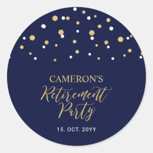 ネイビーブルー＆ゴールド   現代的な退職パーティーのお土産 ラウンドシール