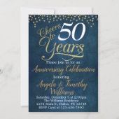 ネイビーブルー ゴールド 結婚記念日 招待状 (正面)