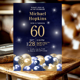 ネイビーブルー ゴールド 風船 60歳 誕生日パーティー 招待状