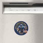 ネイビーブルー ゴールド 高校フットボール選手 写真 マグネット (インサイチュ (食洗機))