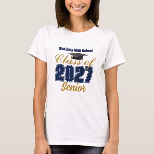 ネイビーブルー ゴールド 2027年卒女子生徒 Tシャツ (正面)
