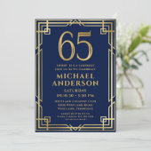 ネイビーブルー ゴールド 65歳の誕生日 サプライズパーティ 招待状 (スタンド正面)