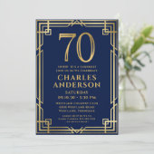 ネイビーブルー ゴールド 70歳の誕生日 サプライズパーティ 招待状 (スタンド正面)