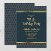ネイビーブルー ゴールド 75歳の誕生日パーティー 招待状 (正面/裏面)