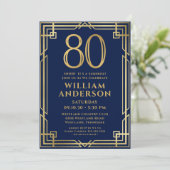 ネイビーブルー ゴールド 80歳の誕生日 サプライズパーティ 招待状 (スタンド正面)