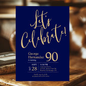 ネイビーブルー ゴールド 90歳の誕生日パーティーを祝おう 招待状