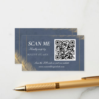 ネイビーブルー ゴールド QRコード デジタル結婚式 RSVP カード