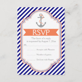 ネイビーブルー,サンゴいかり航海の結婚式RSVP 出欠カード