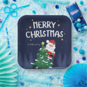 ネイビーブルー&サンタクリスマス ペーパープレート (パーティー)