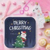 ネイビーブルー&サンタクリスマス ペーパープレート (パーティー)