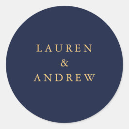 ネイビーブルー&サンフラワー結婚金ゴールド封筒用シール ラウンドシール