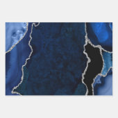 ネイビーブルー＆シルバーの偽グリッターアゲート ラッピングペーパーシート (正面)