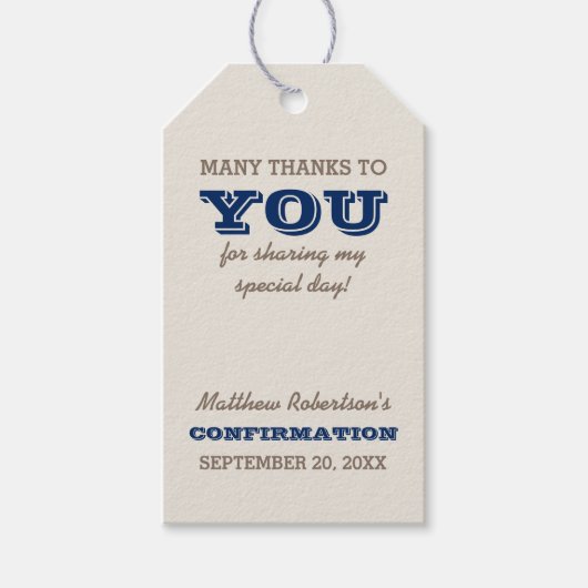 ネイビーブルー&シルバーの確認ありがとう ギフトタグ (正面)