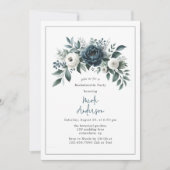 ネイビーブルー&シルバーアイボリーフローラバチェロレッテ 招待状 (正面)
