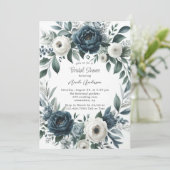 ネイビーブルー&シルバーアイボリーフローラブライダルシャワー 招待状 (スタンド正面)